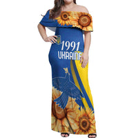 Personalized Ukraine Independence Day Off Shoulder Maxi Dress Peace Dove Sunflower - Wonder Print Shop