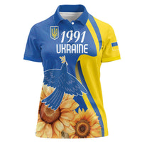 Personalized Ukraine Independence Day Women Polo Shirt Peace Dove Sunflower - Wonder Print Shop