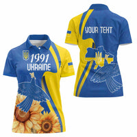Personalized Ukraine Independence Day Women Polo Shirt Peace Dove Sunflower - Wonder Print Shop