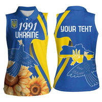 Personalized Ukraine Independence Day Women Sleeveless Polo Shirt Peace Dove Sunflower - Wonder Print Shop