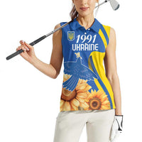 Personalized Ukraine Independence Day Women Sleeveless Polo Shirt Peace Dove Sunflower - Wonder Print Shop