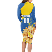 Custom Ukraine Independence Day Long Sleeve Bodycon Dress Dove Of Peace With Grunge Pattern - Wonder Print Shop