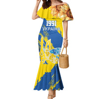 Custom Ukraine Independence Day Mermaid Dress Dove Of Peace With Grunge Pattern - Wonder Print Shop