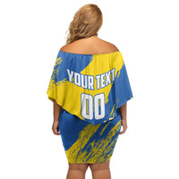 Custom Ukraine Independence Day Off Shoulder Short Dress Dove Of Peace With Grunge Pattern - Wonder Print Shop