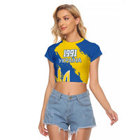 Custom Ukraine Independence Day Raglan Cropped T Shirt Dove Of Peace With Grunge Pattern - Wonder Print Shop