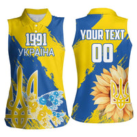 Custom Ukraine Independence Day Women Sleeveless Polo Shirt Dove Of Peace With Grunge Pattern - Wonder Print Shop