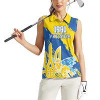Custom Ukraine Independence Day Women Sleeveless Polo Shirt Dove Of Peace With Grunge Pattern - Wonder Print Shop