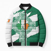 Ireland Celtic Cross Bomber Puffer Jacket Irish Flag Shamrock - Wonder Print Shop