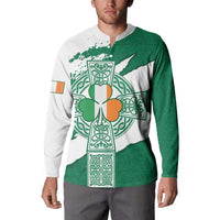 Ireland Celtic Cross Button Sweatshirt Irish Flag Shamrock - Wonder Print Shop