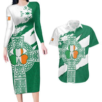 Ireland Celtic Cross Couples Matching Long Sleeve Bodycon Dress and Hawaiian Shirt Irish Flag Shamrock - Wonder Print Shop