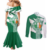 Ireland Celtic Cross Couples Matching Mermaid Dress and Long Sleeve Button Shirt Irish Flag Shamrock - Wonder Print Shop