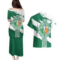 Ireland Celtic Cross Couples Matching Puletasi and Hawaiian Shirt Irish Flag Shamrock - Wonder Print Shop