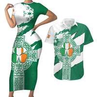 Ireland Celtic Cross Couples Matching Short Sleeve Bodycon Dress and Hawaiian Shirt Irish Flag Shamrock - Wonder Print Shop
