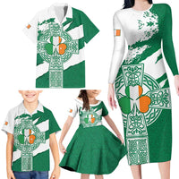 Ireland Celtic Cross Family Matching Long Sleeve Bodycon Dress and Hawaiian Shirt Irish Flag Shamrock - Wonder Print Shop