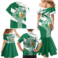 Ireland Celtic Cross Family Matching Mermaid Dress and Hawaiian Shirt Irish Flag Shamrock - Wonder Print Shop