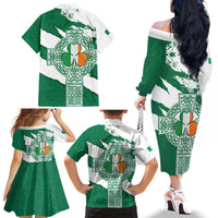 Ireland Celtic Cross Family Matching Off The Shoulder Long Sleeve Dress and Hawaiian Shirt Irish Flag Shamrock - Wonder Print Shop