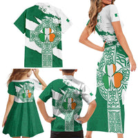 Ireland Celtic Cross Family Matching Short Sleeve Bodycon Dress and Hawaiian Shirt Irish Flag Shamrock - Wonder Print Shop