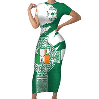 Ireland Celtic Cross Family Matching Short Sleeve Bodycon Dress and Hawaiian Shirt Irish Flag Shamrock - Wonder Print Shop