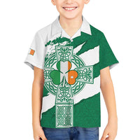 Ireland Celtic Cross Family Matching Short Sleeve Bodycon Dress and Hawaiian Shirt Irish Flag Shamrock - Wonder Print Shop