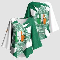 Ireland Celtic Cross Kimono Sleeve Blouse Irish Flag Shamrock - Wonder Print Shop