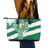 Ireland Celtic Cross Leather Tote Bag Irish Flag Shamrock - Wonder Print Shop