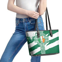 Ireland Celtic Cross Leather Tote Bag Irish Flag Shamrock - Wonder Print Shop