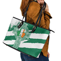 Ireland Celtic Cross Leather Tote Bag Irish Flag Shamrock - Wonder Print Shop