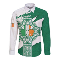 Ireland Celtic Cross Long Sleeve Button Shirt Irish Flag Shamrock - Wonder Print Shop