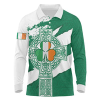 Ireland Celtic Cross Long Sleeve Polo Shirt Irish Flag Shamrock - Wonder Print Shop
