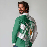 Ireland Celtic Cross Long Sleeve Polo Shirt Irish Flag Shamrock - Wonder Print Shop