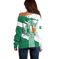 Ireland Celtic Cross Off Shoulder Sweater Irish Flag Shamrock - Wonder Print Shop
