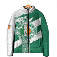 Ireland Celtic Cross Padded Jacket Irish Flag Shamrock - Wonder Print Shop