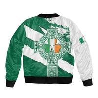 Ireland Celtic Cross Sleeve Zip Bomber Jacket Irish Flag Shamrock - Wonder Print Shop