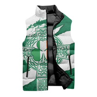 Ireland Celtic Cross Sleeveless Puffer Jacket Irish Flag Shamrock - Wonder Print Shop