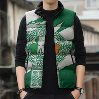 Ireland Celtic Cross Sleeveless Puffer Jacket Irish Flag Shamrock - Wonder Print Shop