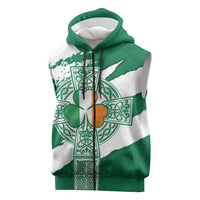 Ireland Celtic Cross Sleeveless Zip Hoodie Irish Flag Shamrock - Wonder Print Shop