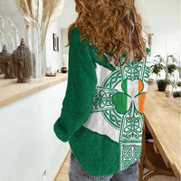 Ireland Celtic Cross Women Casual Shirt Irish Flag Shamrock - Wonder Print Shop