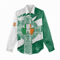 Ireland Celtic Cross Women Casual Shirt Irish Flag Shamrock - Wonder Print Shop