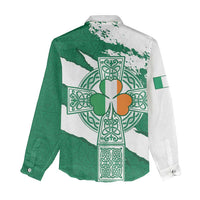 Ireland Celtic Cross Women Casual Shirt Irish Flag Shamrock - Wonder Print Shop