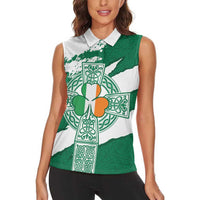 Ireland Celtic Cross Women Sleeveless Polo Shirt Irish Flag Shamrock - Wonder Print Shop