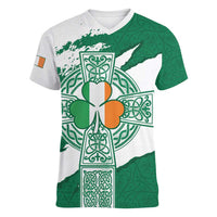Ireland Celtic Cross Women V-Neck T-Shirt Irish Flag Shamrock - Wonder Print Shop