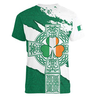 Ireland Celtic Cross Women V-Neck T-Shirt Irish Flag Shamrock - Wonder Print Shop
