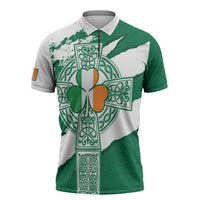 Ireland Celtic Cross Zipper Polo Shirt Irish Flag Shamrock - Wonder Print Shop