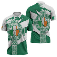 Ireland Celtic Cross Zipper Polo Shirt Irish Flag Shamrock - Wonder Print Shop