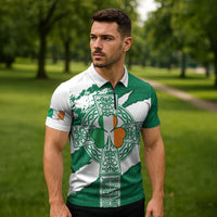 Ireland Celtic Cross Zipper Polo Shirt Irish Flag Shamrock - Wonder Print Shop