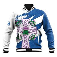 Scotland Celtic Cross Baseball Jacket Thistle Flowers - Wonder Print Shop