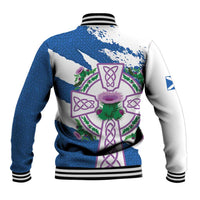 Scotland Celtic Cross Baseball Jacket Thistle Flowers - Wonder Print Shop