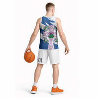 Scotland Celtic Cross Basketball Jersey Thistle Flowers - Wonder Print Shop