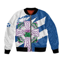 Scotland Celtic Cross Bomber Jacket Thistle Flowers - Wonder Print Shop