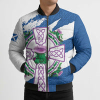 Scotland Celtic Cross Bomber Puffer Jacket Thistle Flowers - Wonder Print Shop